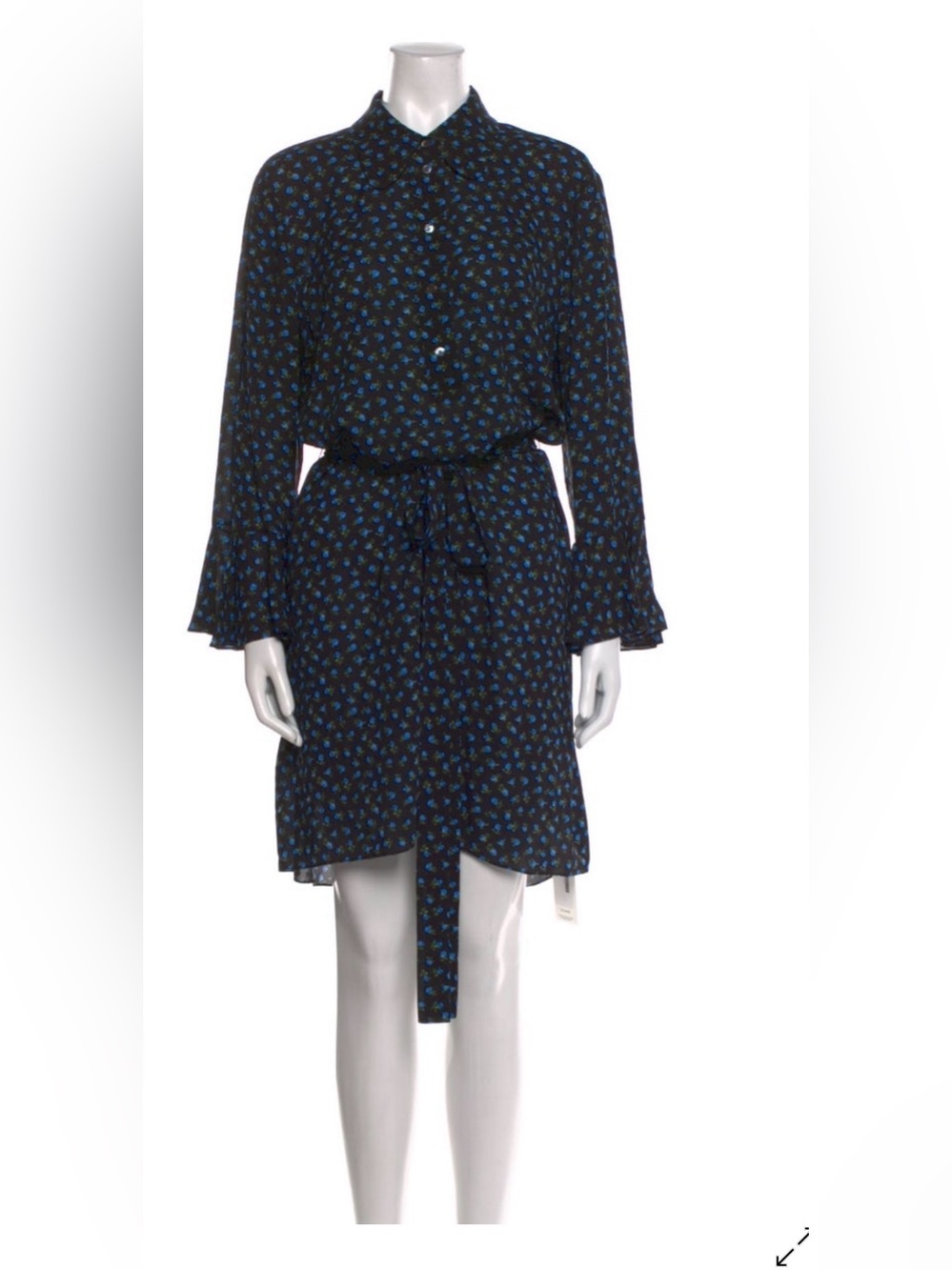 Michael Kors Collection Silk Shirt Dress Floral Tie Waist SZ 14 NWOT